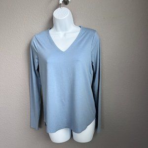 EILEEN FISHER Stretch Viscose Jersey V-Neck Long Sleeve Top Blue XS